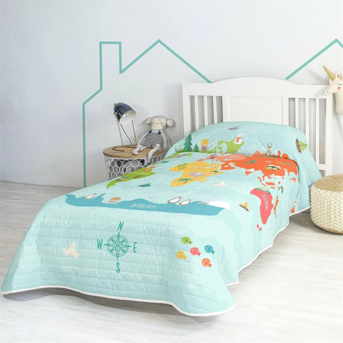 World Map Colcha Cama 80/90 (180x260 Cm) Multicolor 4 World Map Colcha Cama 80/90 (180x260 Cm) Multicolor - Imagen 2