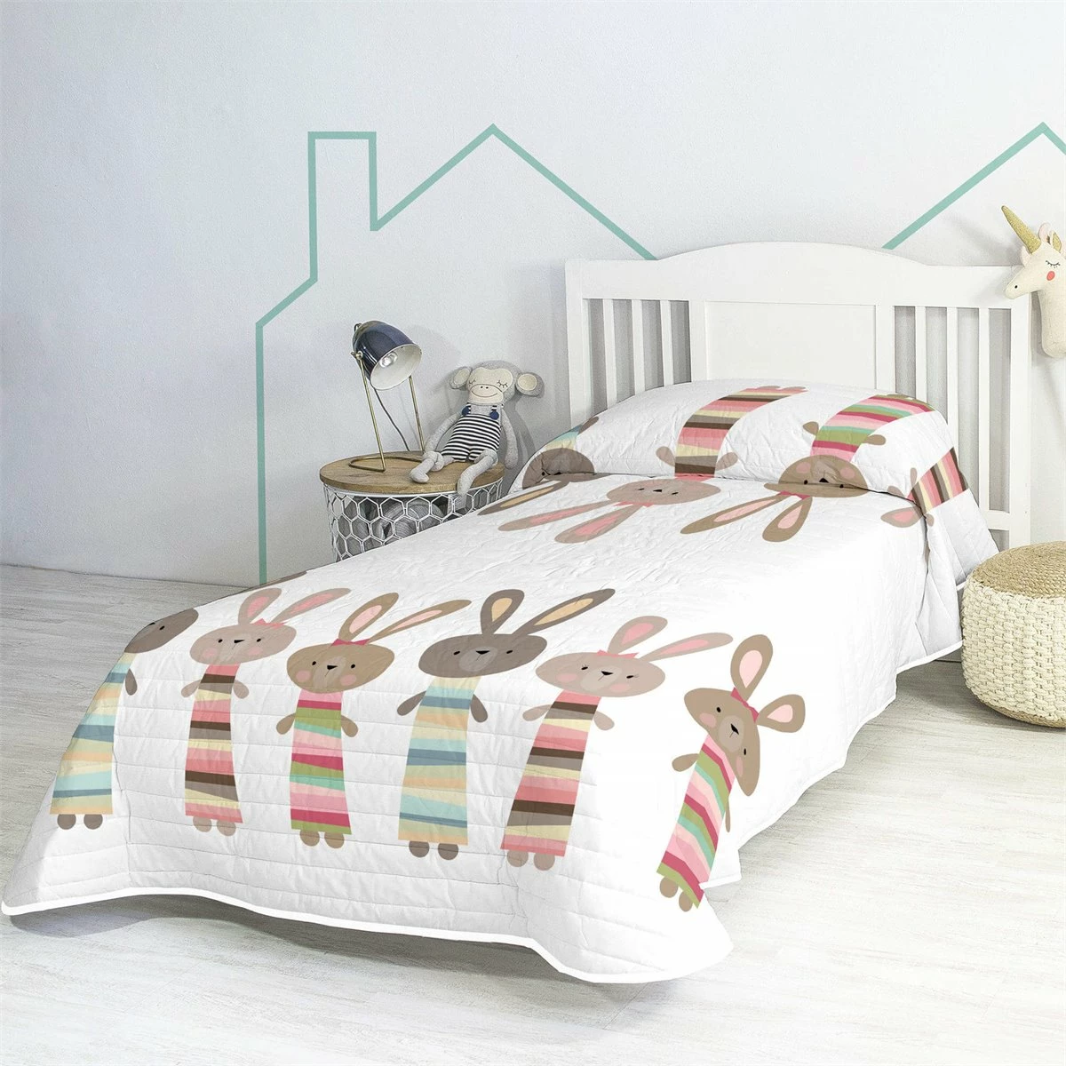 Rabbit Family Colcha Cama 80/90 (180x260 Cm) Multicolor 3 Rabbit Family Colcha Cama 80/90 (180x260 Cm) Multicolor