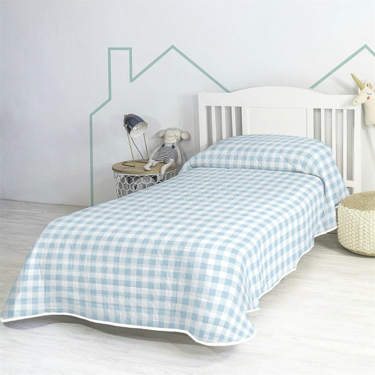 Vichy Blue Colcha Cama 80/90 (180x260 Cm) Azul 3 Vichy Blue Colcha Cama 80/90 (180x260 Cm) Azul