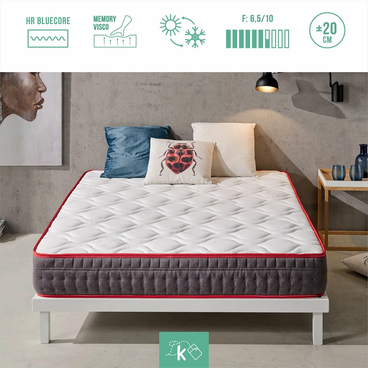 Colchón Viscoelástico 80 X 180 Cm Aloe Vera Reversible Altura +/- 20 Cm 5 Colchón Viscoelástico 80 X 180 Cm Aloe Vera Reversible Altura +/- 20 Cm - Imagen 3