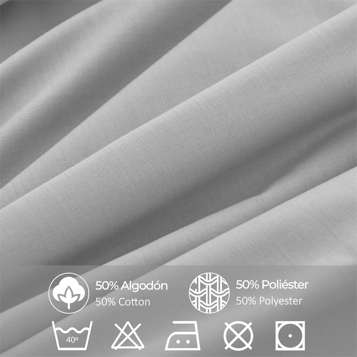 Vipalia - Juego De Sábanas Lisas 3 Piezas 50% Algodón - 50% Poliester. Modelo Rainbow Cama 90 Cm, Color Gris 9 Vipalia - Juego De Sábanas Lisas 3 Piezas 50% Algodón - 50% Poliester. Modelo Rainbow Cama 90 Cm, Color Gris - Imagen 7