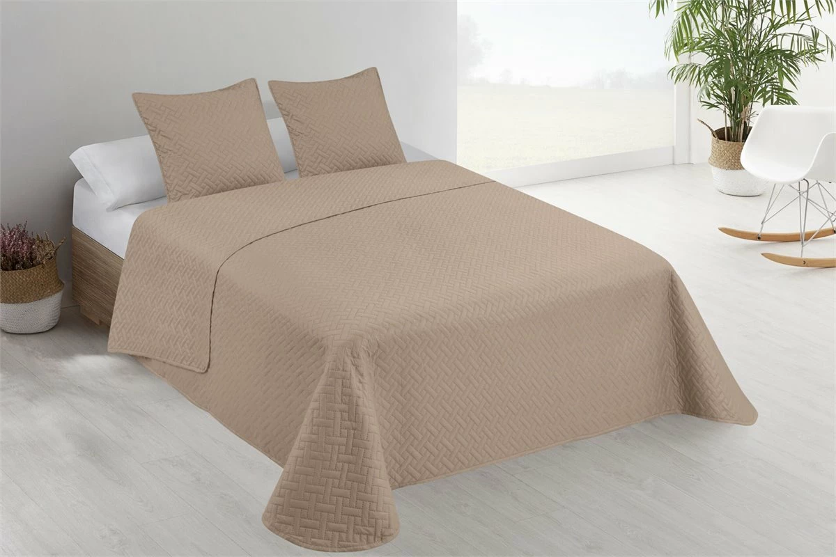 Colcha Lisa + Cojines Acolchada Belmonte Cama 90 Beige 180x260cm 3 Colcha Lisa + Cojines Acolchada Belmonte Cama 90 Beige 180x260cm